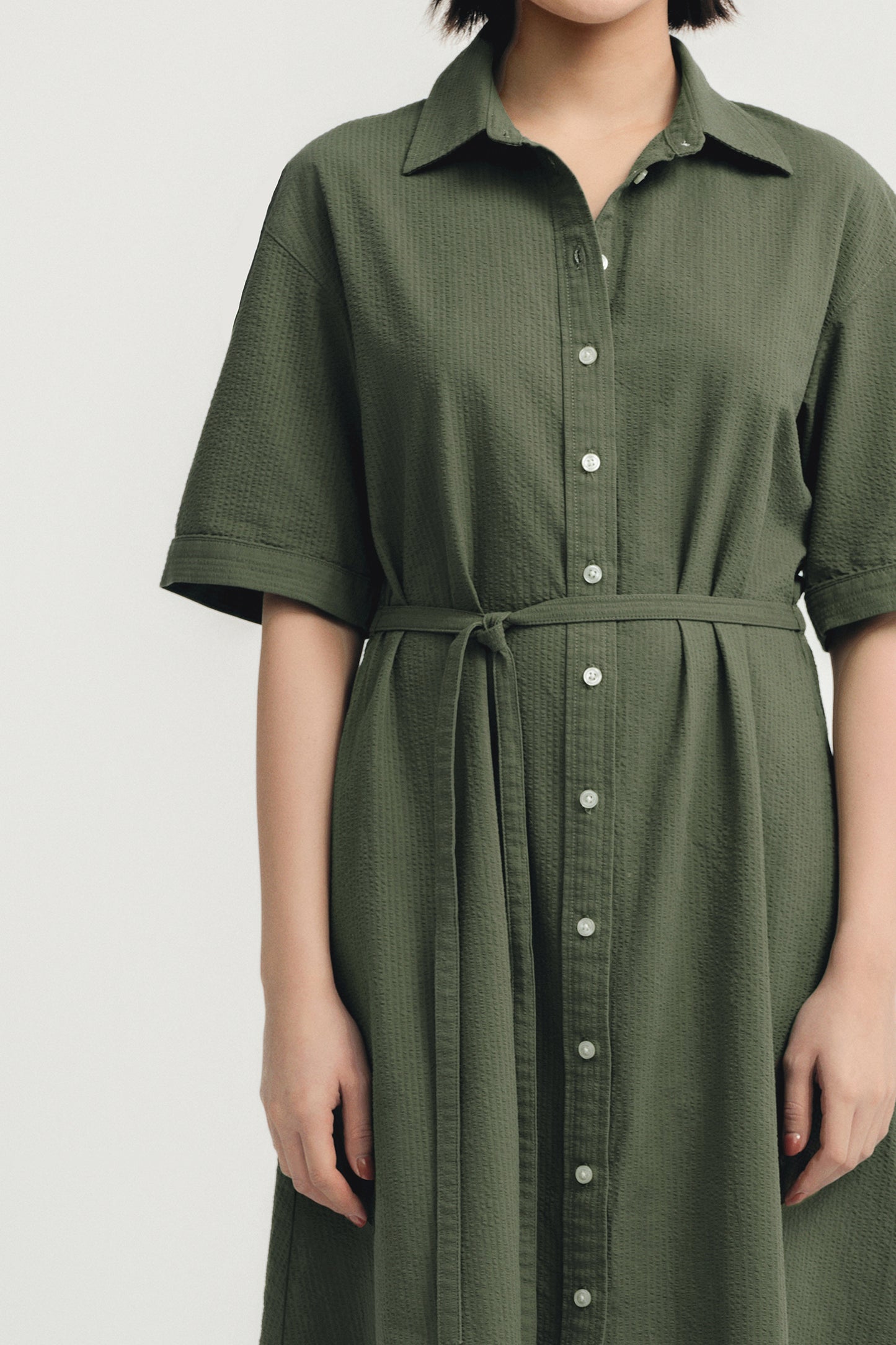 Short-sleeve Midi Shirtdress - Fern Green