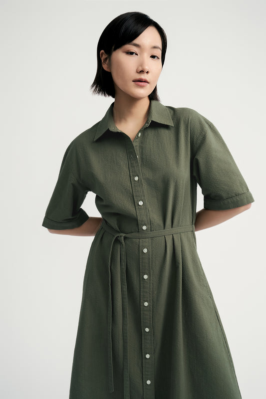 Short-sleeve Mini Shirtdress - Fern Green