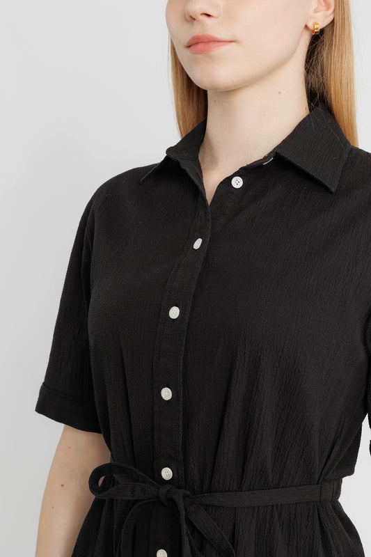 Short-sleeve Mini Shirtdress - Black