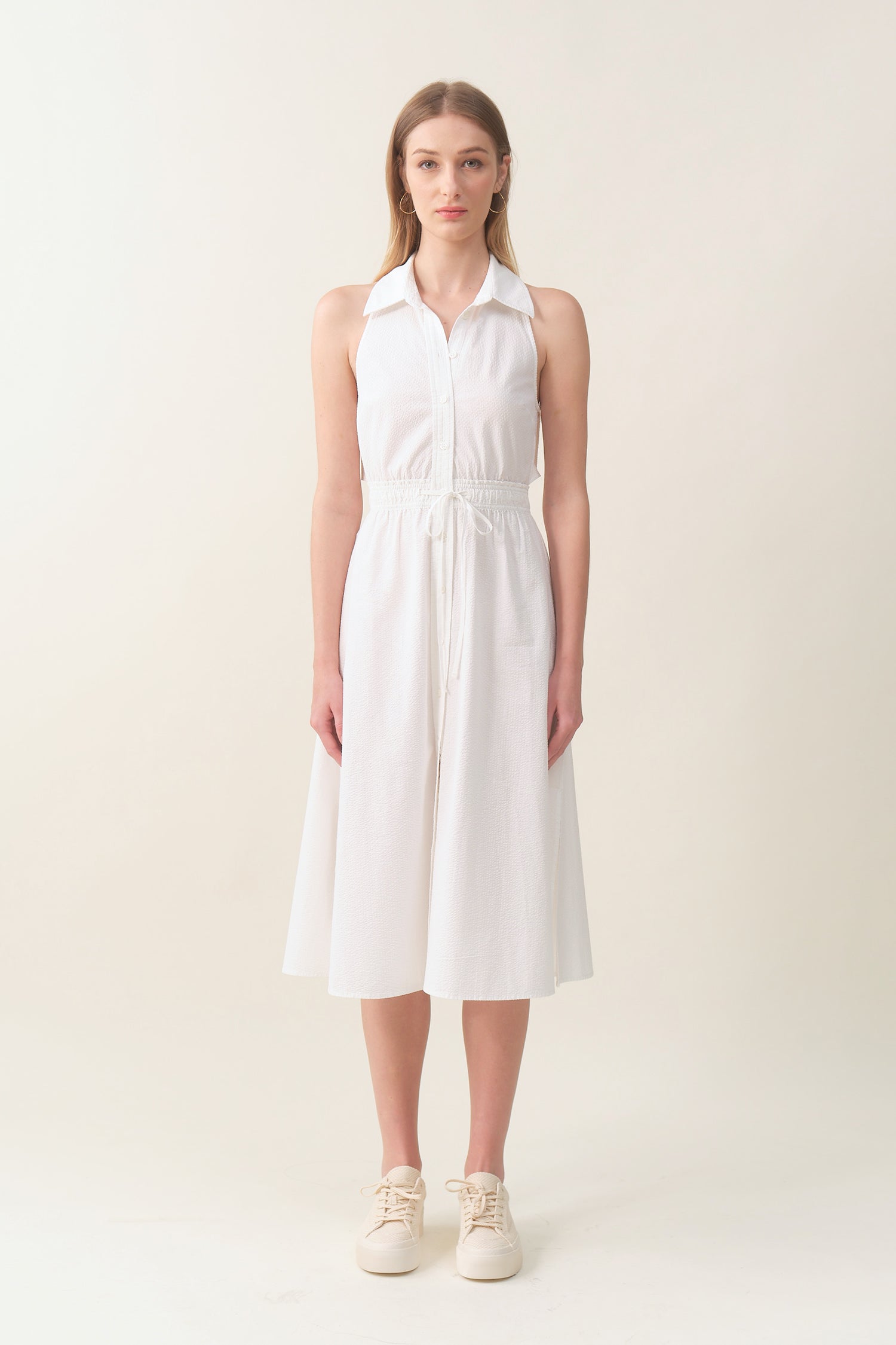 Sleeveless Midi Shirtdress - White