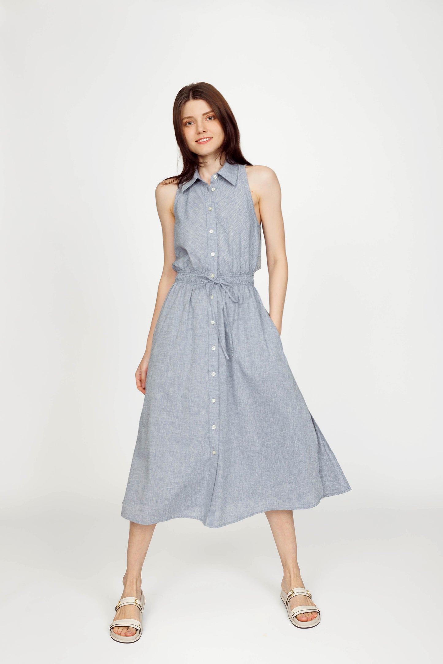Sleeveless Midi Shirtdress - Mid Chambray