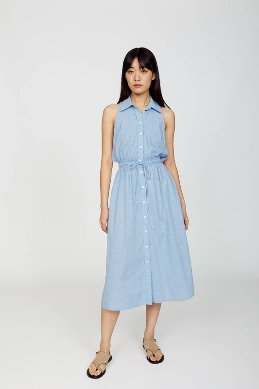 Sleeveless Midi Shirtdress - Light Chambray