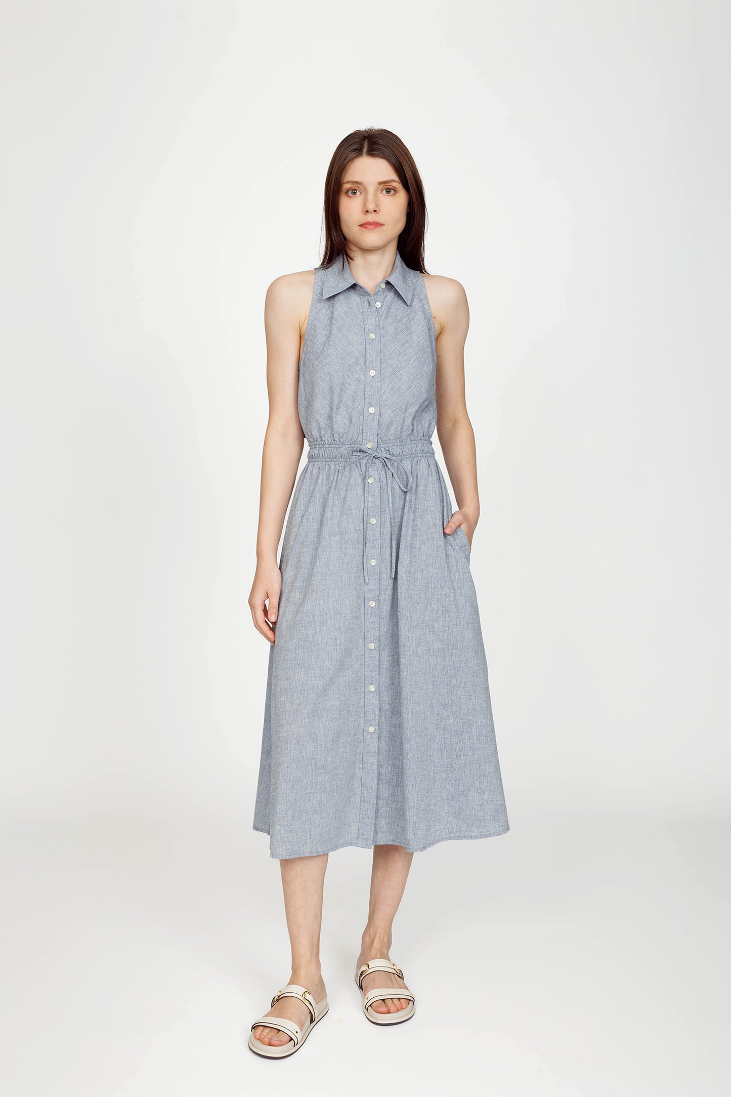 Sleeveless Midi Shirtdress - Mid Chambray