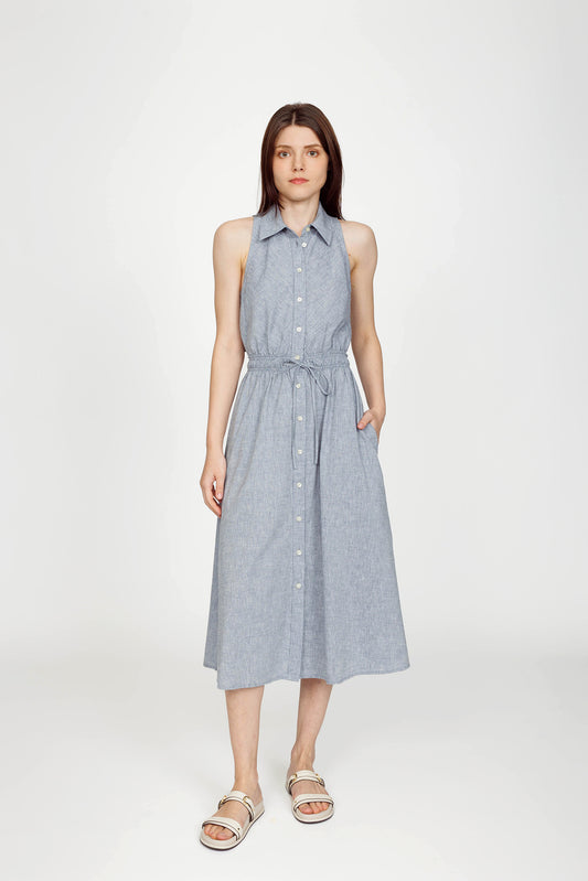 Sleeveless Midi Shirtdress - Mid Chambray
