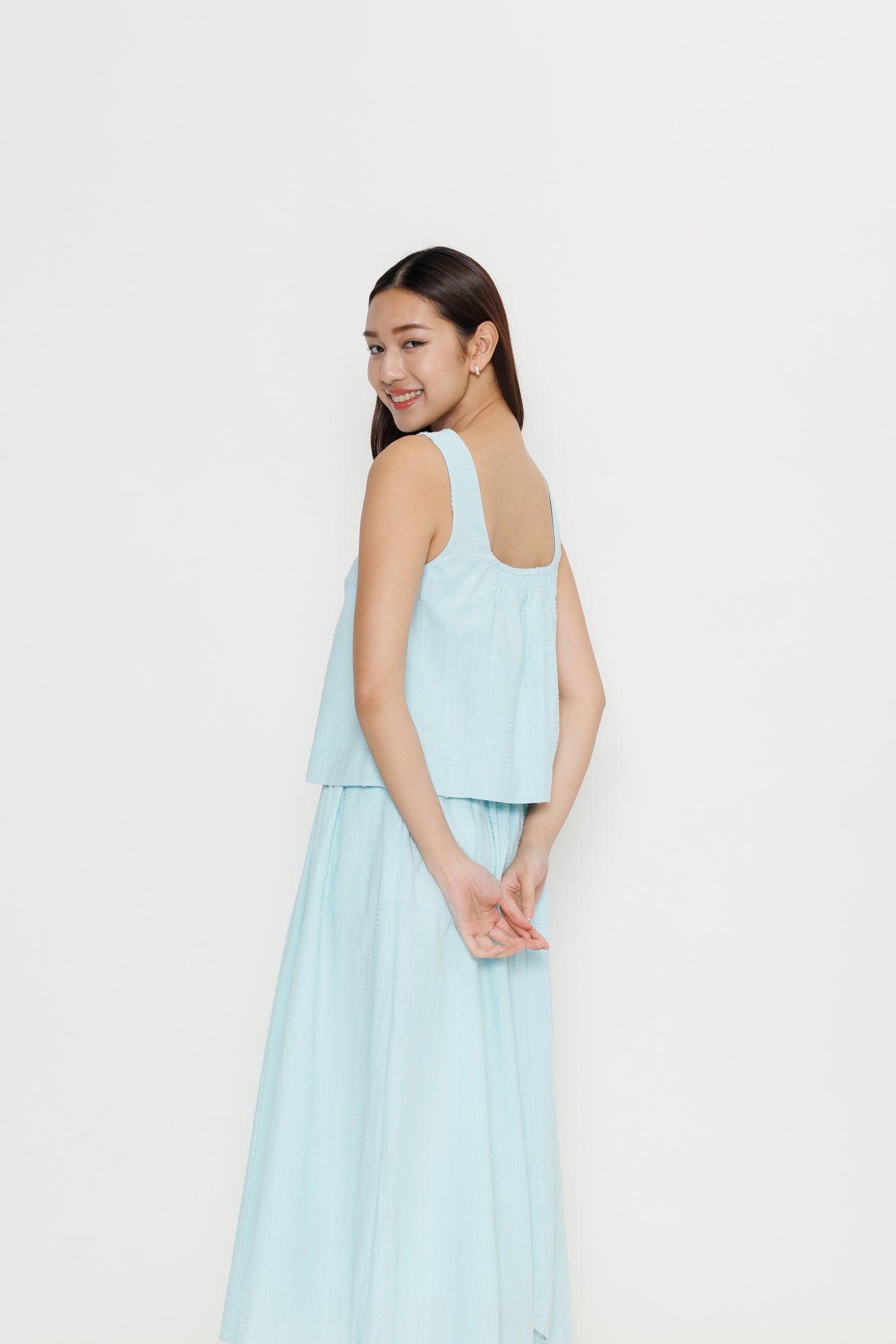 Square-neck Flocked Poplin Top - Mint