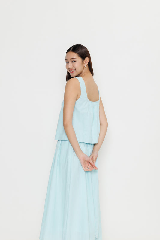 Square-neck Flocked Poplin Top - Mint