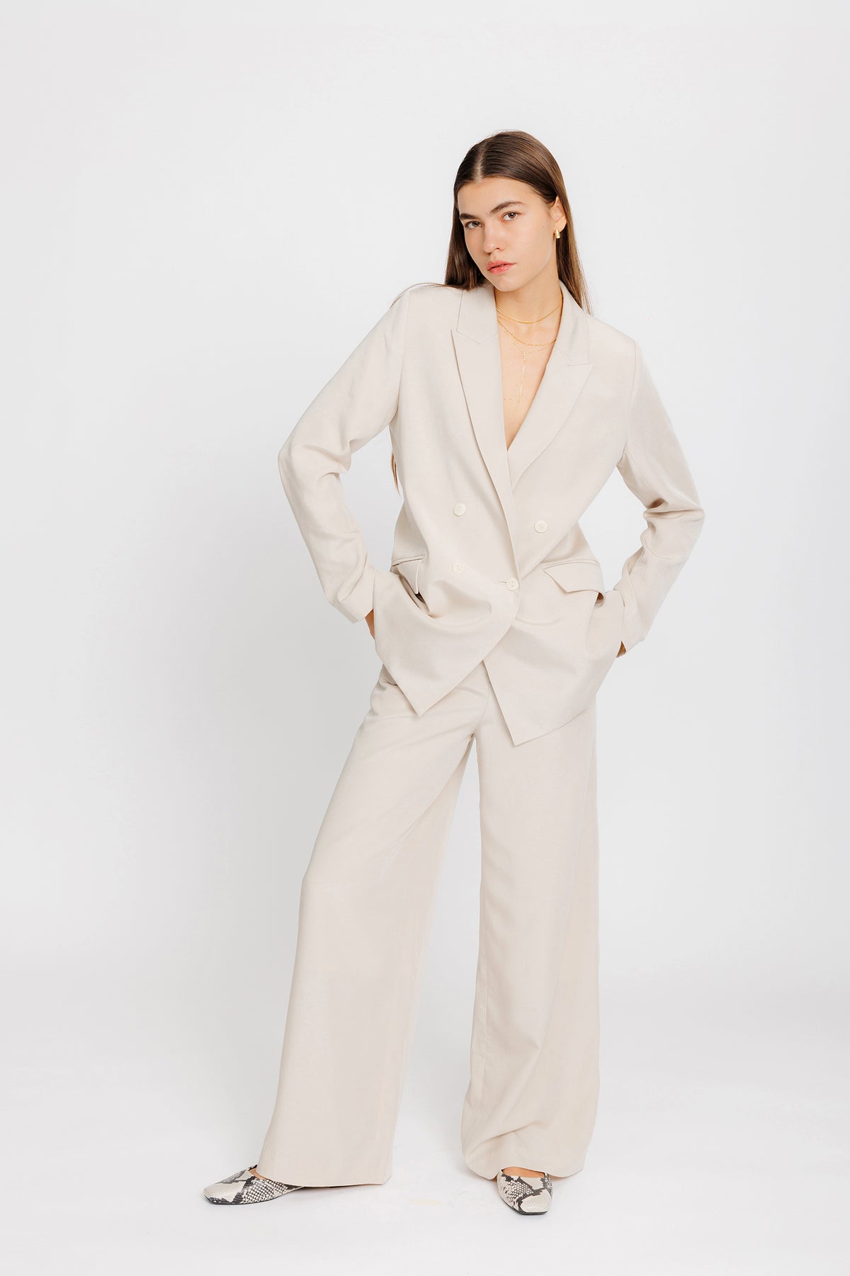 Tailored Tencel Wide Trouser - Biscuit