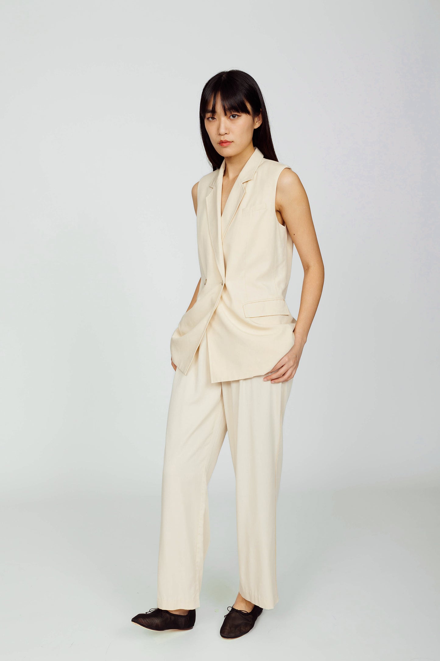 Tencel Blazer Vest - Sand