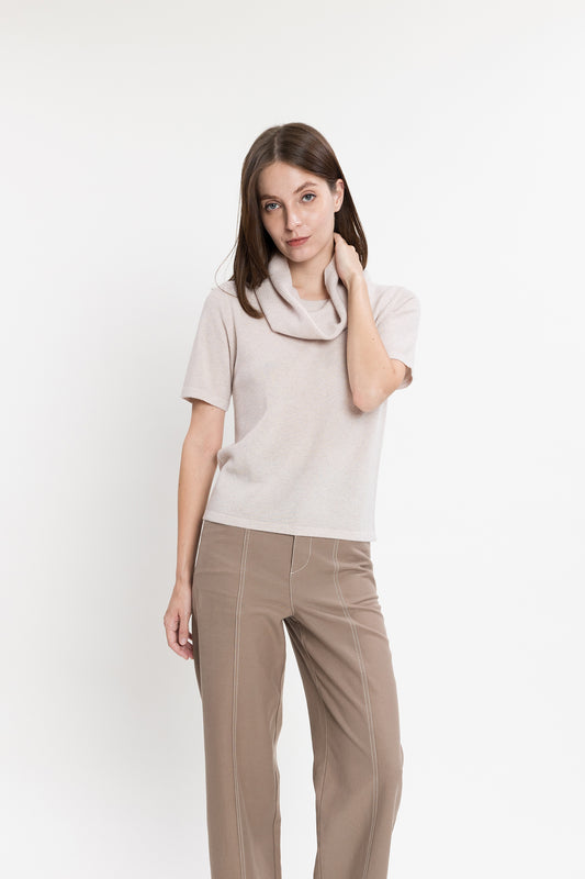 Textured Cashmere Pullover with Snood - Almond