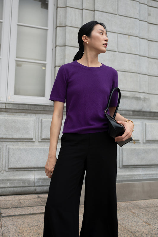 Textured Cashmere Pullover with Snood - Deep Purple