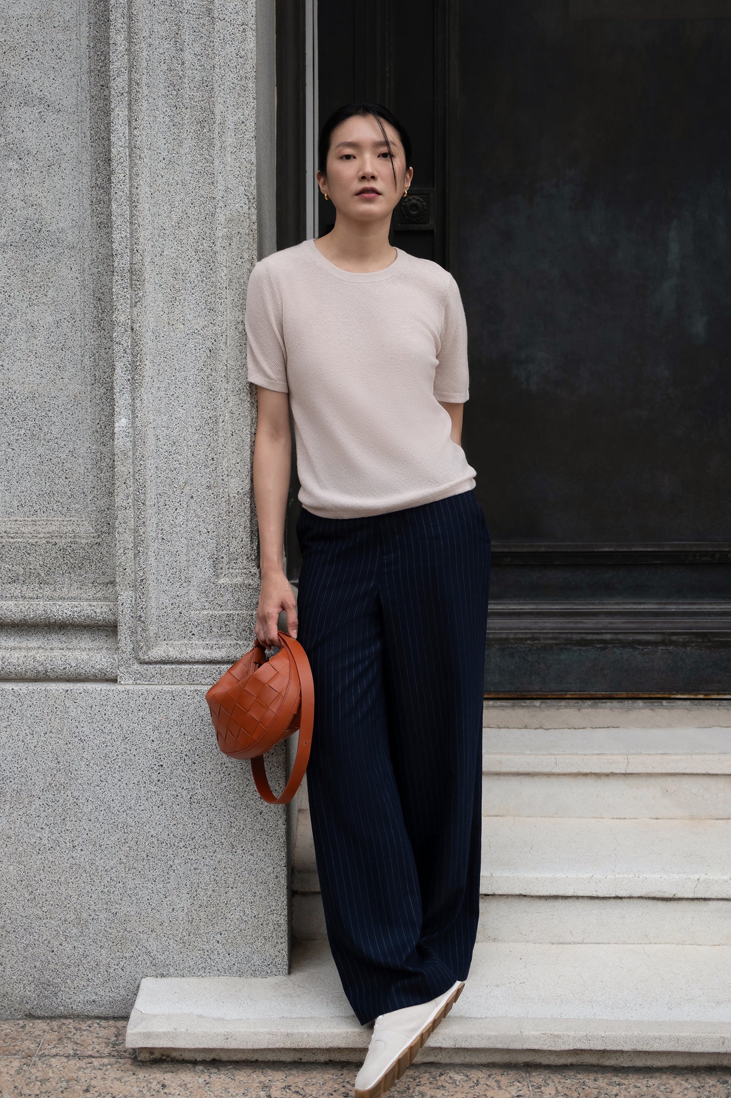 Textured Cashmere Pullover with Snood - Almond