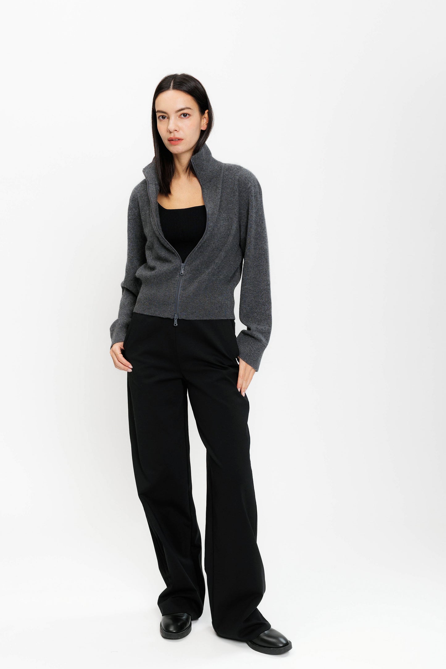 Zip Cashmere Sweater-Jacket - Shadow