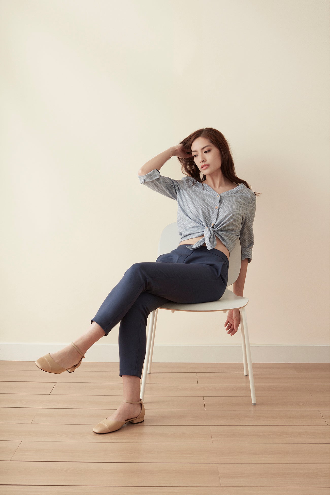 V-neck Easy Shirt - Blue Hatch