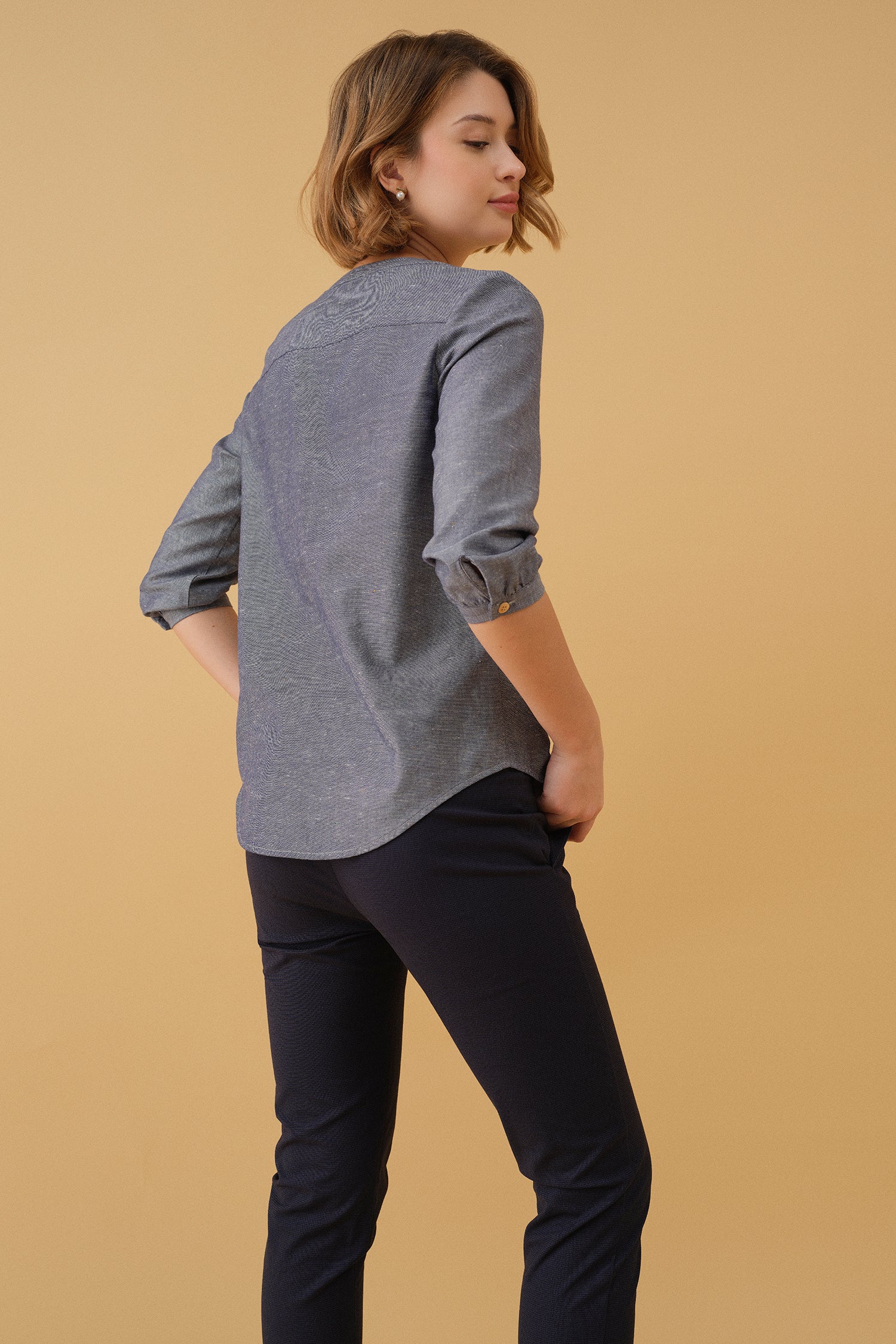 V-neck Easy Shirt - Denim Chambray