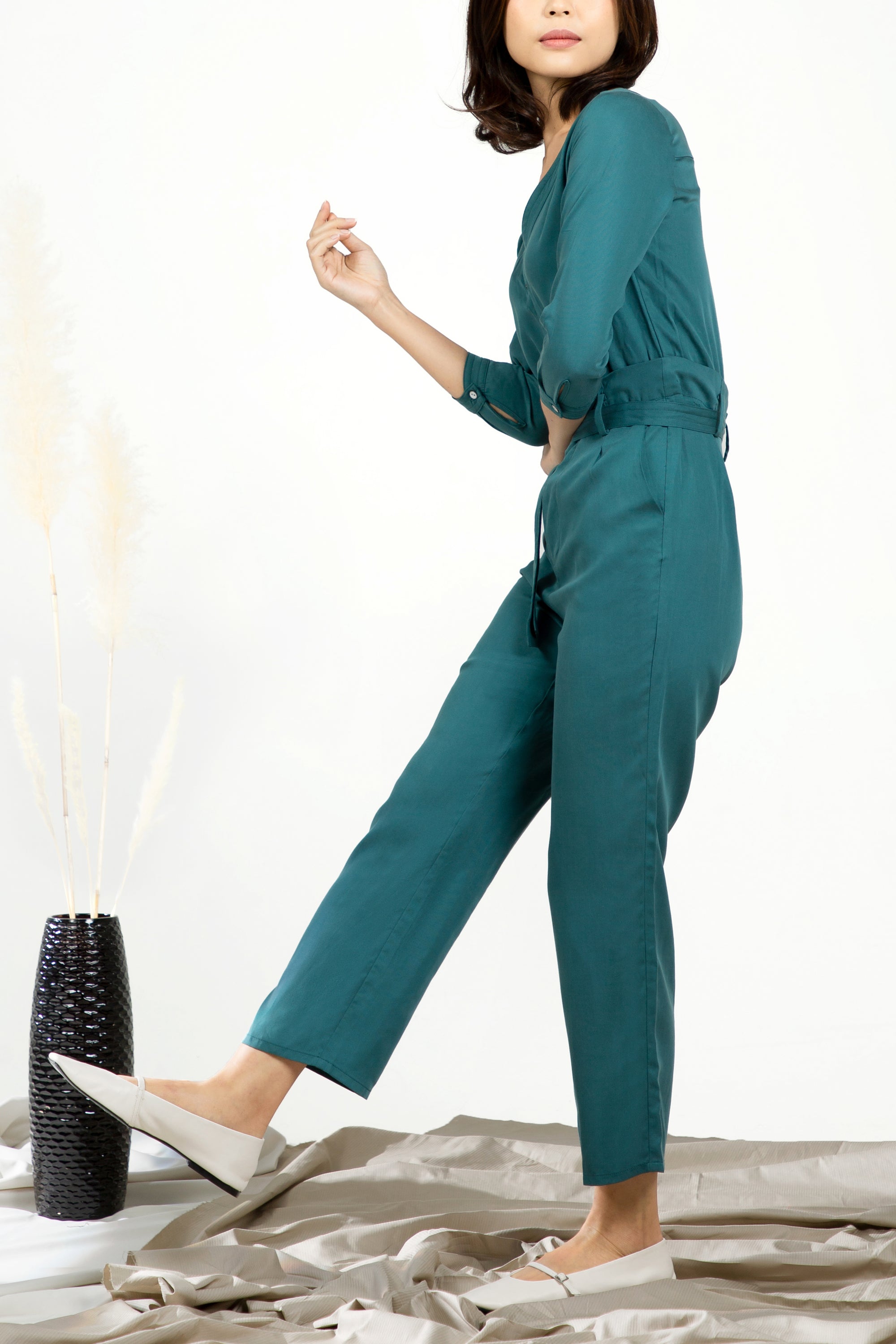 V-neck Jumpsuit - Emerald
