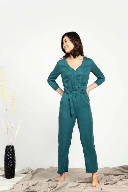 V-neck Jumpsuit - Emerald