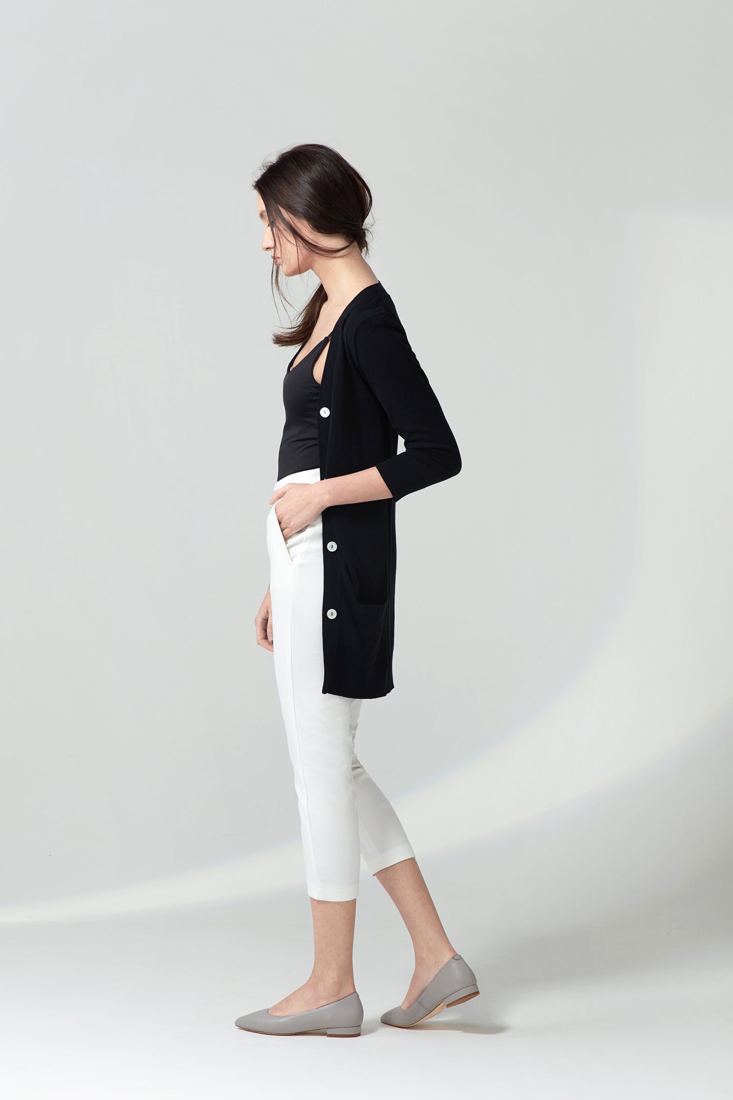 Long V-neck Cardigan - Black