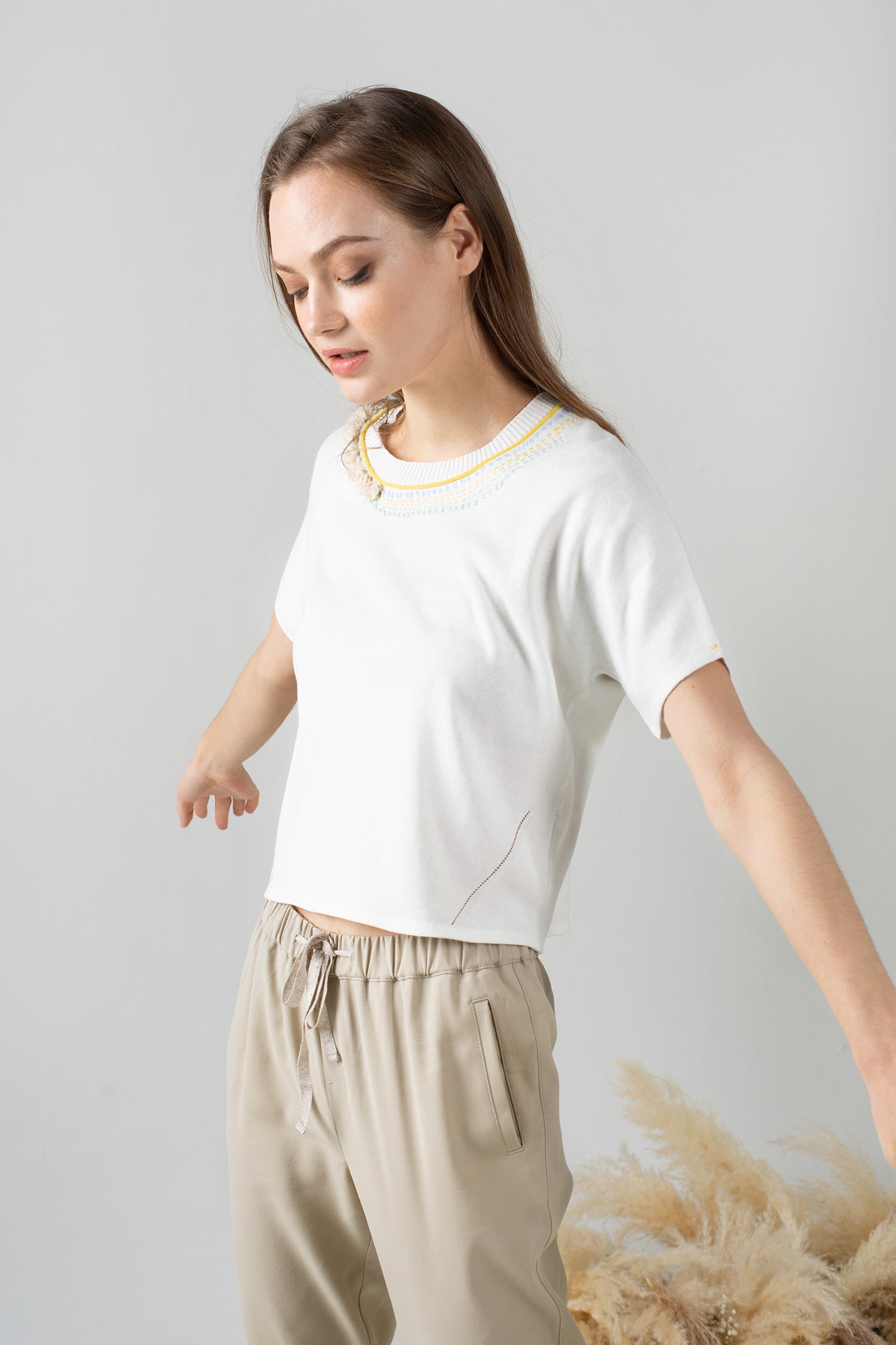 TMR Relaxed Embroidered Top - White