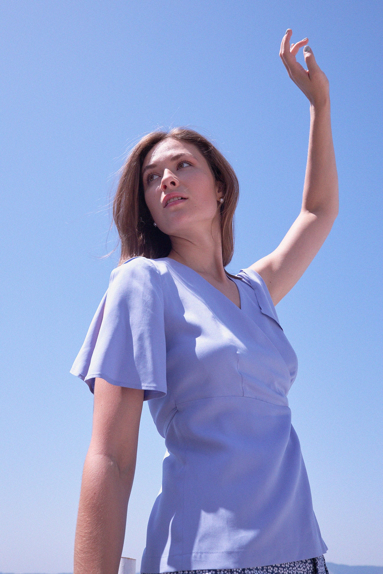 Flutter-sleeve Wrap Blouse - Periwinkle