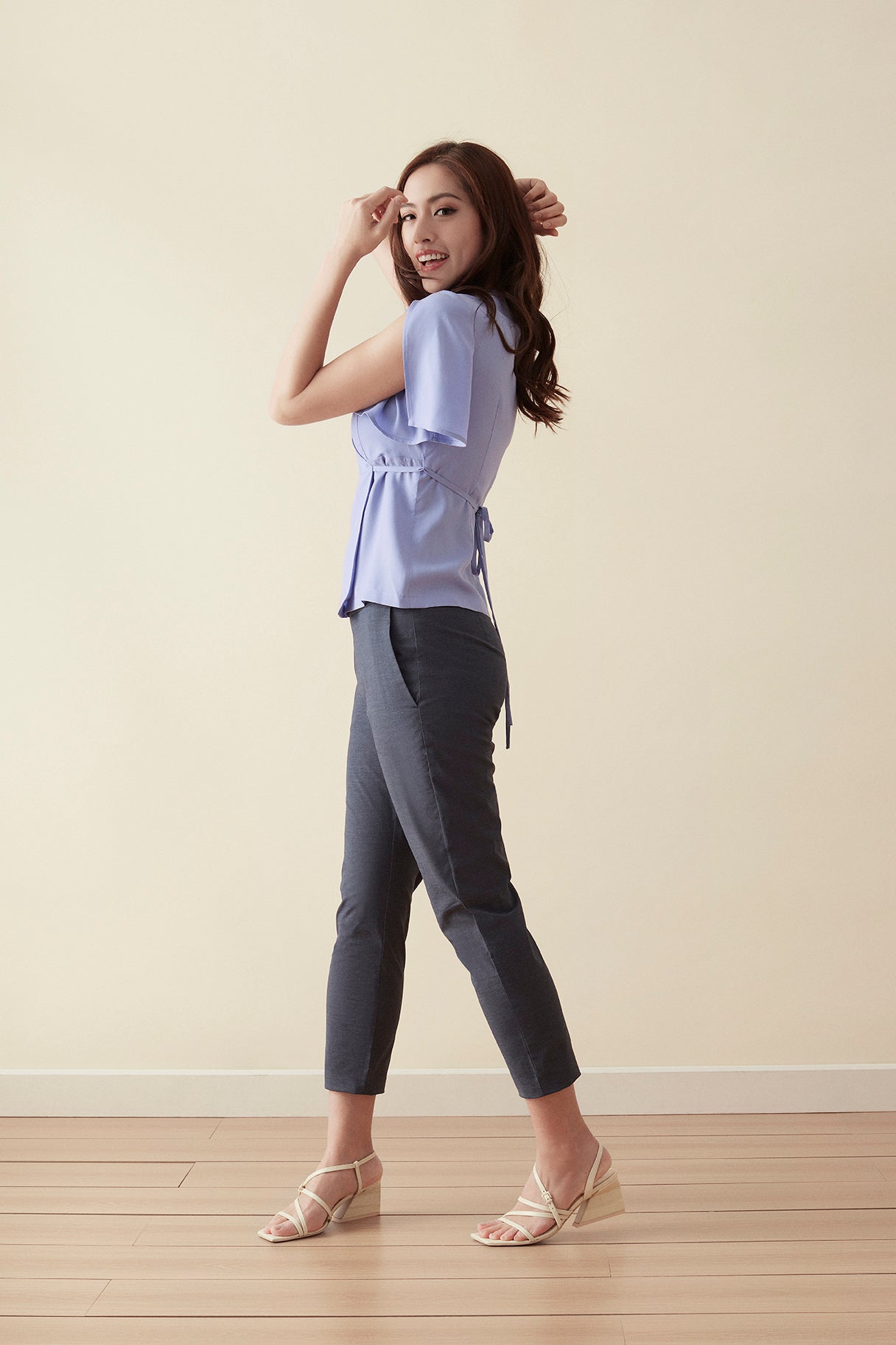 Flutter-sleeve Wrap Blouse - Periwinkle